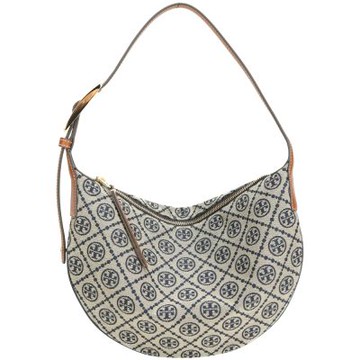 TORY BURCH T Monogram 小型 緹花編織拼皮革氣球包(海軍藍)