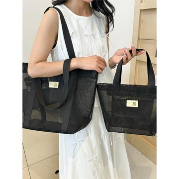日常通勤百搭透明網紗包手提袋單肩包輕便大容量女健身瑜伽洗漱包
