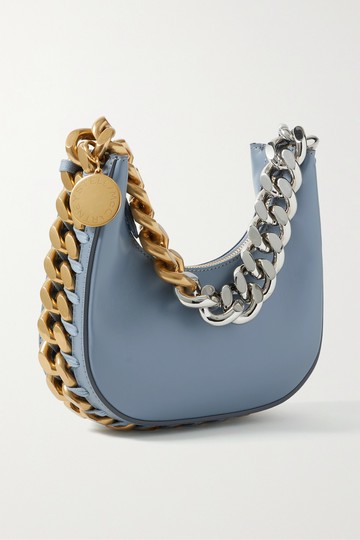 Stella McCartney - Frayme Chain-trimmed Vegetarian Leather Shoulder Bag - Blue - one size