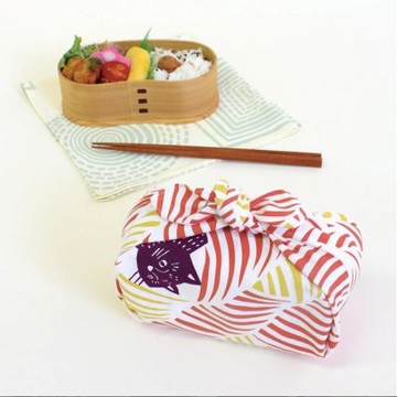 京都風呂敷包巾-katakata 中巾-貓咪和鳥兒(粉/綠)