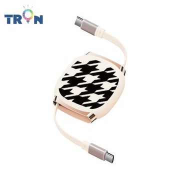 TRON 100W Type-C 伸縮快充線 1M 奶茶色 千鳥紋-1 4檔長度調整 可充筆電 適用i15以上手機 平板