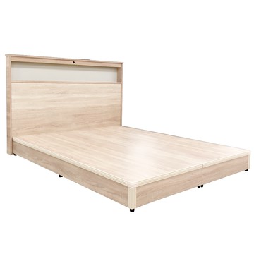 IHouse-山田 日式插座燈光房間二件組(床頭+六分床底)-雙大6尺白梧桐