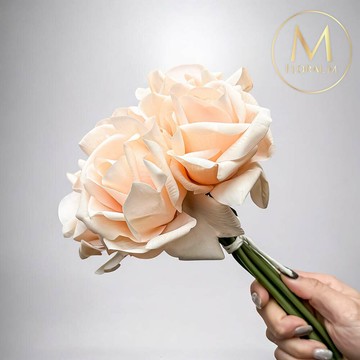 【FLORAL M】手感保濕安娜玫瑰香檳橙仿真花材（5入組）