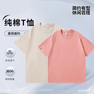 ⚡新春特惠⚡T恤男 260g純棉 重磅短袖 夏季圓領純色打底T恤 批發廣告衫情侶款印製 LWY4