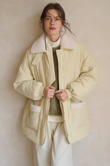 法式復古 拼接毛領保暖羽絨服