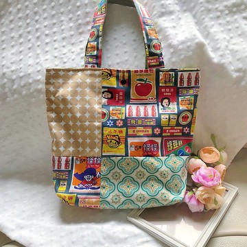 台式文青復古招牌圖案手提袋購物袋布包