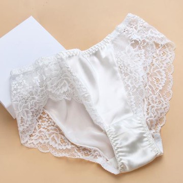 新品促銷 100%真絲內褲性感蕾絲邊桑蠶絲女士中高腰內褲 透氣舒