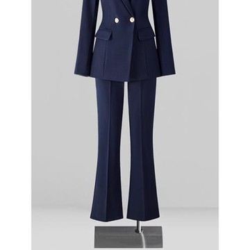 (免運)藏青色職業面試微喇西裝褲女垂感直筒工裝正裝小個子喇叭闊腿褲子