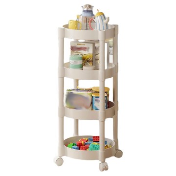 小麥購物 帶輪可移動收納儲物架  奶白色  4層