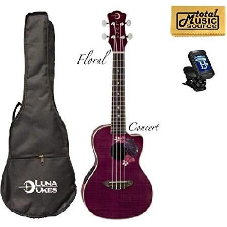 Luna Floral Flamed Maple Concert Ukulele w Tuner ＆ PC, UKE FLO PACK