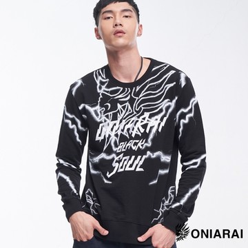 鬼洗 BLUE WAY -潮流滿版閃電鬼頭大學TEE(黑)