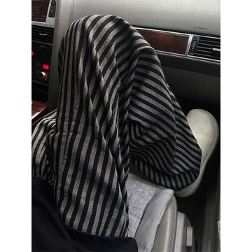 條紋休閑褲男女夏季新款美式復古高級感痞帥寬松百搭直筒闊腿長褲