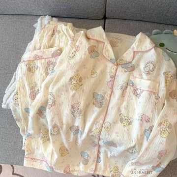 睡衣女春秋夏季雲朵棉長袖長褲顯白薄款甜美可愛可外穿套裝家居服睡衣女生睡衣睡衣套裝兩件式睡衣居家睡衣袖子睡衣女生睡衣套裝