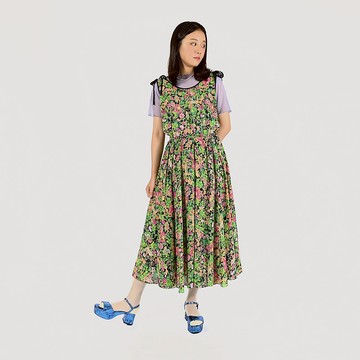 【蛋植物古著】山林生息細肩帶印花古著洋裝