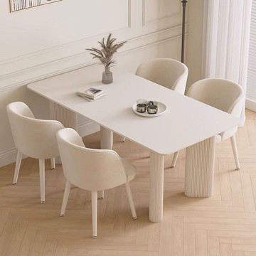 免運 開發票 2023新款巖板餐桌輕奢現代簡約家用小戶型奶油橢圓形桌椅組合 快速出貨