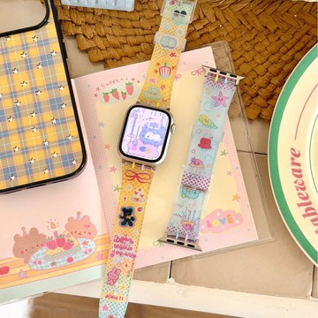 適用於 Apple watch 11 10 9 8 7 6 夏日透明方扣TPU个性表带 蘋果42 44 45 46mm