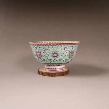 古玩陶瓷器收藏 粉彩花卉圖紋碗家居用品擺件擺設工藝品收藏禮品