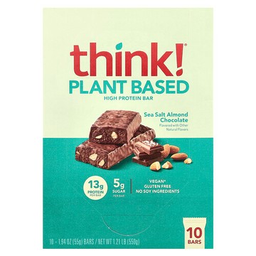 Think !, 植物基高蛋白棒，海鹽杏仁巧克力味，10 根，每根 1.94 盎司（55 克）