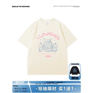 GTG原創美式復古潮牌卡通圓領短袖男春季新款純棉oversize半袖T恤