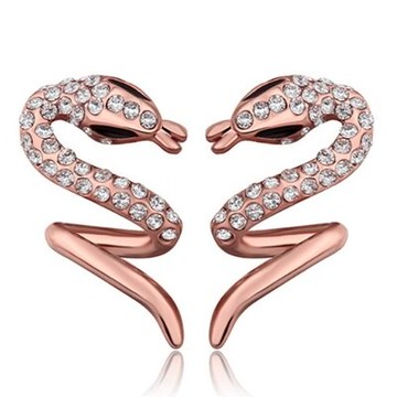 純銀耳環鍍18K金鑲鑽耳飾-時尚大方精緻小蛇情人節生日禮物女飾品73cg303【獨家進口】【米蘭精品】