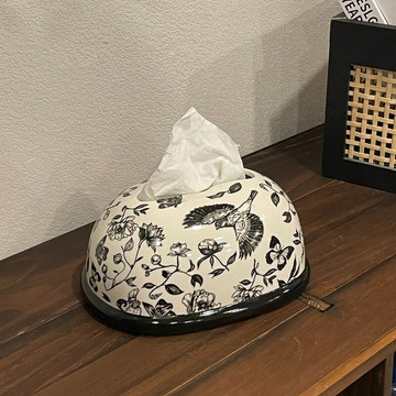 家用法式紙巾盒陶瓷客廳茶幾餐桌輕奢高檔彈簧抽紙盒餐桌裝飾擺件