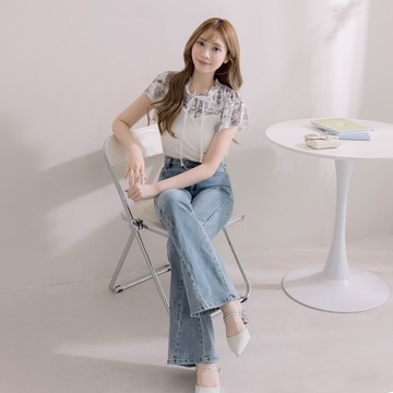 【1+1優惠】HS 荷葉立領拼接上衣 黑色