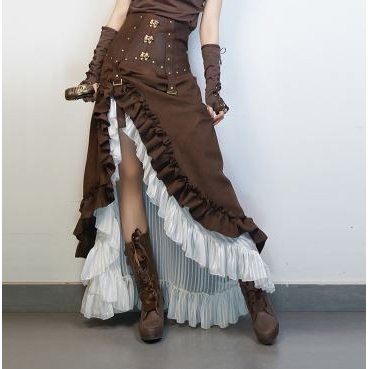 ロリータ服 ロリータファッション スチームパンクスカート アシンメトリー Steampunk ブラウン ロング フリル レザー調 春 コスプレ ゴスロ 通販 Lineポイント最大0 5 Get Lineショッピング