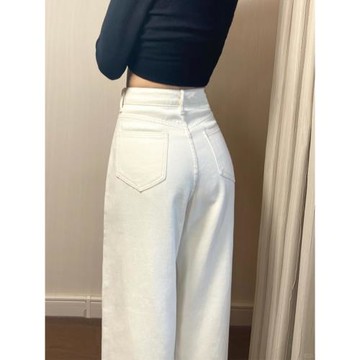 白色窄版直筒牛仔褲女2025秋款大碼胖mm高腰寬松顯瘦垂感闊腿長褲