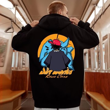 潮流連帽刷毛印花大學T 潮ins寬鬆刷毛款男港風青年連帽上衣 印花秋冬長T 加絨款情侶裝 帽T（DW2080)【壹號站】