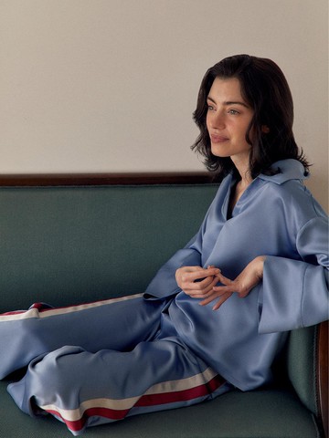 Satin Relaxed Fit Loungewear Set [Dark Blue]