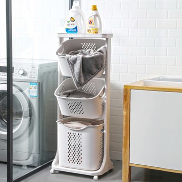 【Mr.Box】雙向取物三層洗衣分類收納籃(附輪)