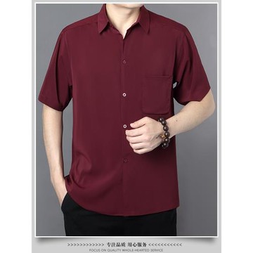 啄木鳥正品中老年夏季男士新款爸爸冰絲短袖襯衫寬松休閑父親襯衣