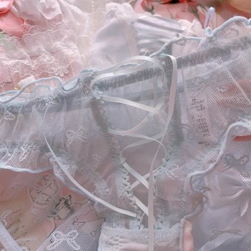 藍色日系高顏值蕾絲內褲少女風性感純欲可愛甜美女生三角褲短褲