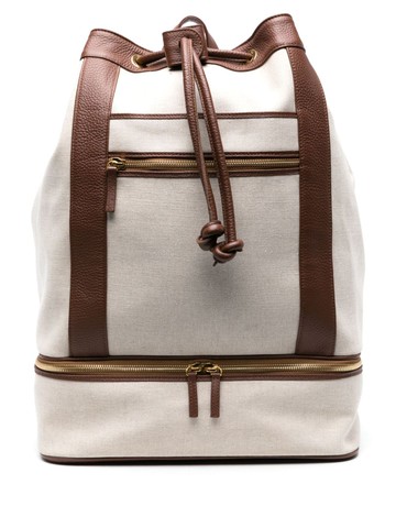 Eleventy - leather-trim canvas backpack - men - Linen/Flax/Polyurethane/Calf Leather/PVC/Cotton - One Size - Neutrals