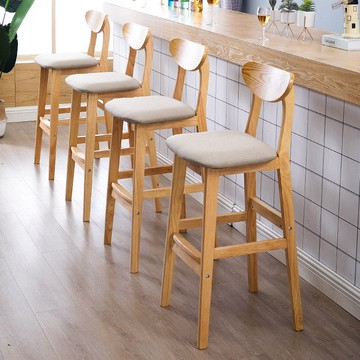 實木吧臺椅子家用廚房高腳凳現代簡約酒吧椅靠背前臺奶茶店吧臺凳