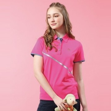 Per GIBO T網眼女版短POLO衫(PK222976)亮桃/尼加拉藍