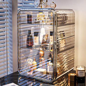 免運 開立發票 化妝收納置物架桌面高檔透明防塵收納柜梳妝臺護膚品香水大容量 快速出貨