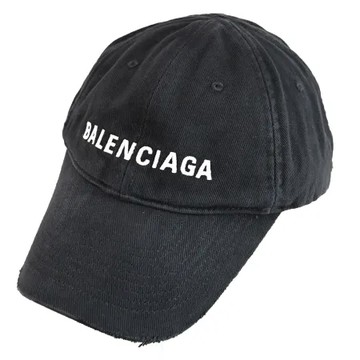 BALENCIAGA 巴黎世家 673319 電繡LOGO毛邊做舊棉質棒球帽.黑