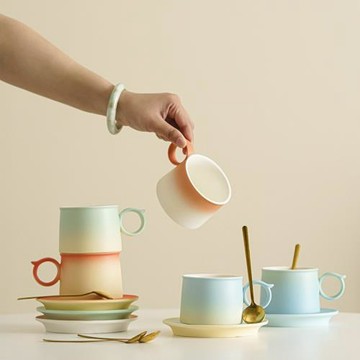 咖啡杯 精致陶瓷女高顏值杯碟套裝早餐水杯家用辦公室馬克杯批發