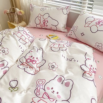 純棉床上四件套小清新三件套全棉100四季用被罩床笠四季通用床品4