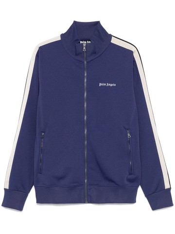 Palm Angels Blue Sweatshirt With Zip And Side Stripes