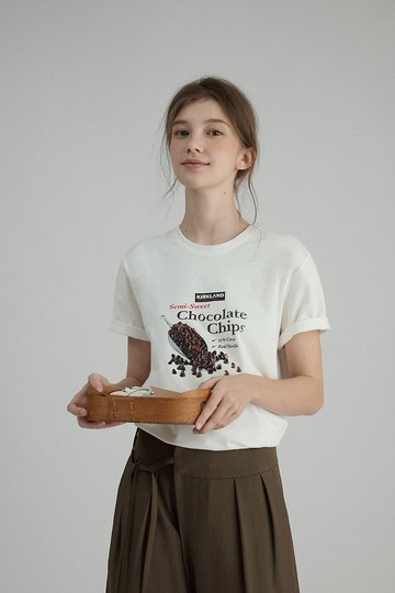 北歐日常 復古印花短袖T恤 巧克力白