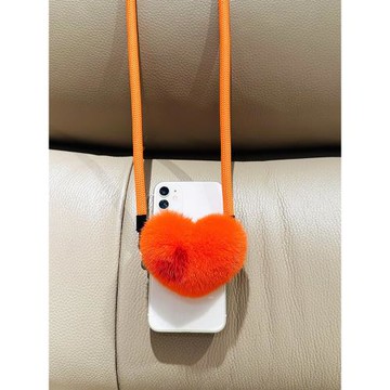 中國風愛心手機掛繩斜跨手機夾便攜式毛絨防丟通用手機殼背夾掛脖
