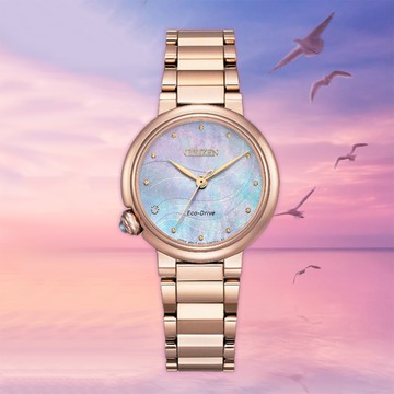 CITIZEN 星辰 L系列光動能白蝶貝典雅真鑽腕錶/玫瑰金/30mm/EM0917-81Y