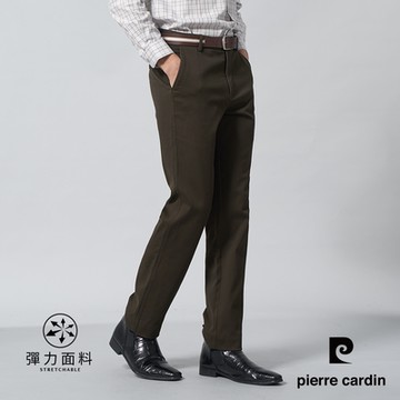 pierre cardin 皮爾卡登 男款 棉質平口休閒長褲-卡其綠色(5245871-47)