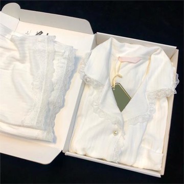 送閨蜜禮盒裝睡衣秋季女款高級感蕾絲純棉長袖純欲風兩件套家居服