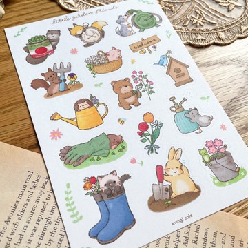 動物與園藝貼紙組 little garden friends 動物插畫貼紙