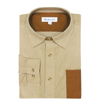 【MURANO】男款休閒撞色燈芯絨長袖襯衫 - 卡其 / 咖啡