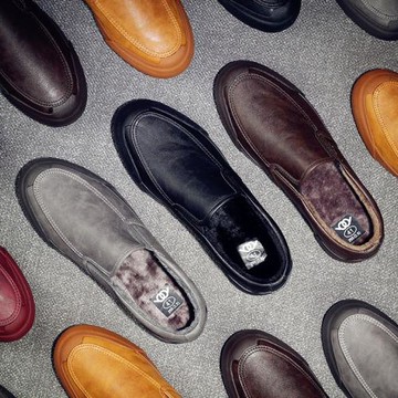 男鞋冬季加絨棉鞋休閑鞋一腳蹬懶人鞋潮鞋2025新款男士皮鞋保暖鞋