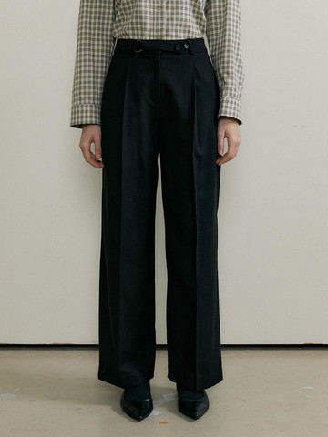 WOOL TUCK BELT POINT SLACKS - Black